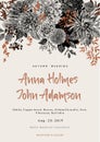 Wedding invitation. Summer and autumn flowers. Dahlias, Ruscus, Viburnum. Royalty Free Stock Photo