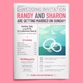 Wedding invitation tabloid. Newspaper front page, getting married brochure and old love journal layout vector illustration