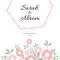 Wedding invitation template with cute pink flowers.