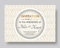 Wedding invitation template. Elegant background with golden ornaments and circle greeting card. Vector