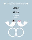 Wedding invitation template with a pair of birds,the bride and g