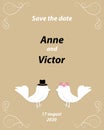 Wedding invitation template with a pair of birds, the bride and g