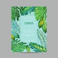 Wedding Invitation Template with Palm Leaves. Tropical Save the Date Card. Summer Botanical Design for Poster, Greetings