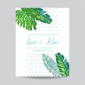 Wedding Invitation Template with Palm Leaves. Tropical Save the Date Card. Summer Botanical Design for Poster, Greetings Royalty Free Stock Photo