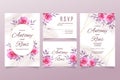 Wedding invitation template with pink flowers and purple leaves Royalty Free Stock Photo