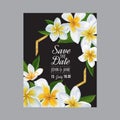 Wedding Invitation Template with Plumeria Flowers. Tropical Floral Save the Date Card. Exotic Flower Romantic Design Royalty Free Stock Photo