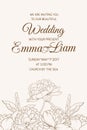 Wedding invitation template rose peony sepia brown