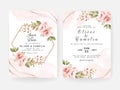Wedding invitation template set with brown and peach dried floral and leaves decoration. Botanic card design concept