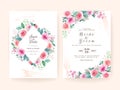 Wedding invitation template set with colorful floral frame. Roses and sakura flowers composition vector for save the date,