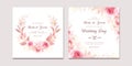 Wedding invitation template set with floral wreath and border. Roses and sakura flowers composition vector for save the date, Royalty Free Stock Photo