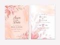 Wedding invitation template set with romantic floral border and gold watercolor. Roses and sakura flowers composition vector for