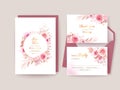 Wedding invitation template set with romantic floral frame and border. Roses and sakura flowers composition vector for save the