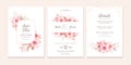 Wedding invitation template set with romantic floral frame and gold line. Roses and sakura flowers composition vector for save the Royalty Free Stock Photo