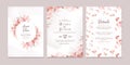 Wedding invitation template set with romantic floral frame and pattern. Roses and sakura flowers composition vector for save the