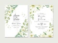 Wedding invitation template set with soft watercolor floral border decoration. Botanic illustration for card composition design Royalty Free Stock Photo