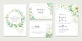 Wedding invitation template set with soft watercolor floral frame and border decoration. Botanic illustration for card composition Royalty Free Stock Photo