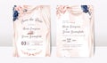 Wedding invitation template set with watercolor arch and floral roses and leaves decoration. Elegant card design concept