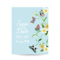 Wedding Invitation Template Tropical Design with Exotic Butterflies