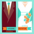 Wedding invitation vertical cards in retro style