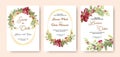 Wedding invitation vintage frame set cherry, leaves, watercolor on white