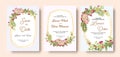 Wedding invitation vintage frame set Roses, cherry, leaves, watercolor, isolated Royalty Free Stock Photo