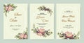 Wedding invitation vintage frame set roses, leaves, watercolor on white Royalty Free Stock Photo