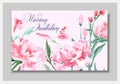 Wedding Invitation with a watercolor peonies. Card Use for Boarding Pass, invitations, thank you card. Vector. Royalty Free Stock Photo