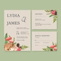 Wedding Invitation watercolour design with blue background, orange colour vector illustration