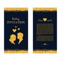 Wedding invitation. Wedding card with gold shimmer. Save the dat