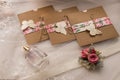 Wedding invitations in the craft envelopes. Wedding concept. accessories.