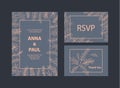 Wedding invitations templates set with floral leaf branches twigs