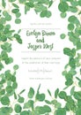 Wedding invite invitation menu card vector floral greenery design: forest Eucalyptus branches & green leaves foliage greenery Royalty Free Stock Photo