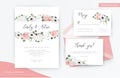 Wedding invite, invitation, rsvp, thank you card floral watercolor design. Elegant ivory white & blush peach garden peony Rose Royalty Free Stock Photo