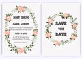 Wedding invite, invitation, save the date card design with elegant lavender pink garden rose anemone