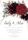 Wedding invite, invitation save the date card floral design. Red