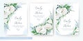 Wedding invite, invitation watercolor floral card template set. Elegant stylish tender ivory white garden Rose flower, asparagus Royalty Free Stock Photo