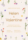 Wedding inviting card design. Invitation background, floral template with gentle flowers. Marriage party, ceremony Royalty Free Stock Photo