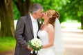 Wedding kiss on path couple Royalty Free Stock Photo