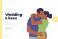 Wedding kisses concept for landing page template with happy newlyweds couple hugging together