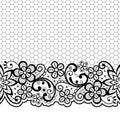 Wedding lace vector pattern, detailed retro ornament, lace design with flowers and swirls in black on white background