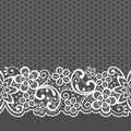 Wedding lace vector pattern, detailed retro ornament, lace design with flowers and swirls in white on gray background Royalty Free Stock Photo