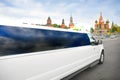 Wedding limousine against Red Square in Moscow Royalty Free Stock Photo