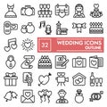 Wedding line icon set, love symbols collection, vector sketches, logo illustrations, marriage signs linear pictograms Royalty Free Stock Photo