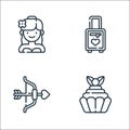 Wedding line icons. linear set. quality vector line set such as cupcake, cupid bow, honeymoon