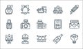 wedding line icons. linear set. quality vector line set such as flower bouquet, garlands, candles, wine bottle, priest, honeymoon Royalty Free Stock Photo