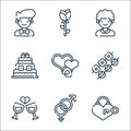 wedding line icons. linear set. quality vector line set such as heart lock, genders, weddings, snacks, hearts, wedding cake,