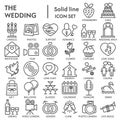 Wedding line SIGNED icon set, love symbols collection, vector sketches, logo illustrations, celebration signs linear Royalty Free Stock Photo