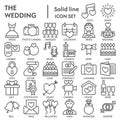 Wedding line SIGNED icon set, love symbols collection, vector sketches, logo illustrations, marriage signs linear Royalty Free Stock Photo