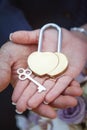 Wedding lock in hands Royalty Free Stock Photo