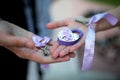 The wedding lock and key in hands Royalty Free Stock Photo